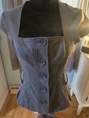 Express Vintage looking Women's Gray Button-Front Fit & Flare suit jacket.